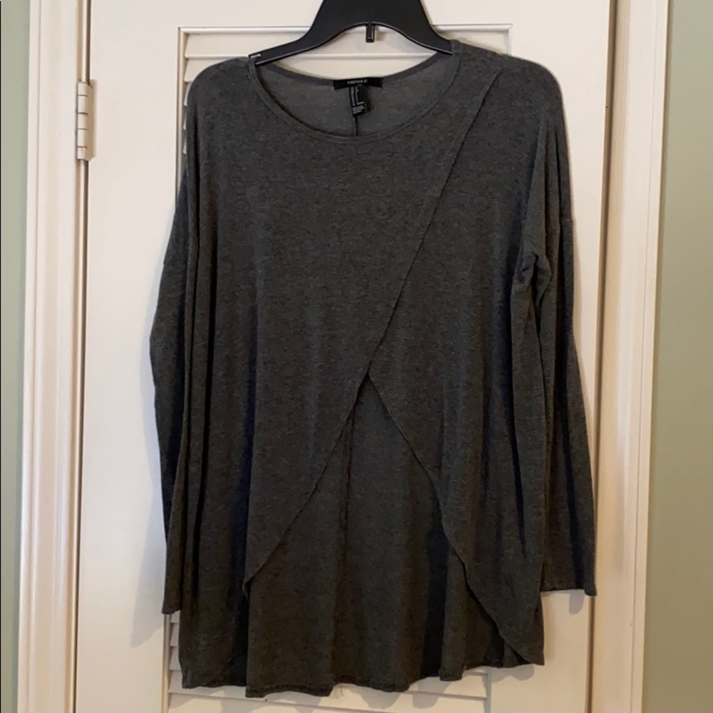 SOFT, gray, cross-over open front shirt!